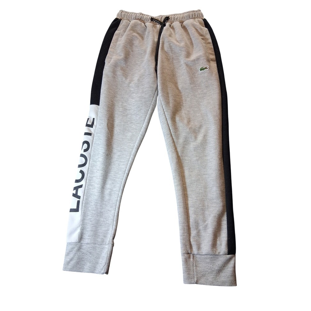 Lacoste Mens Grey Heather Logo Jogger Sweatpants Side Stripe Size S